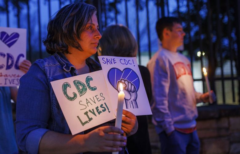 Demonstrators gather in support of the Centers for Disease Control and Prevention outside the agency’s main campus in Atlanta, on Friday, March 28, 2025. The extensive layoffs of federal health workers that began on April 1 will greatly curtail the scope and influence of the CDC, an outcome long sought by conservatives. (Melissa Golden/The New York Times) XNYT0211 XNYT0211
