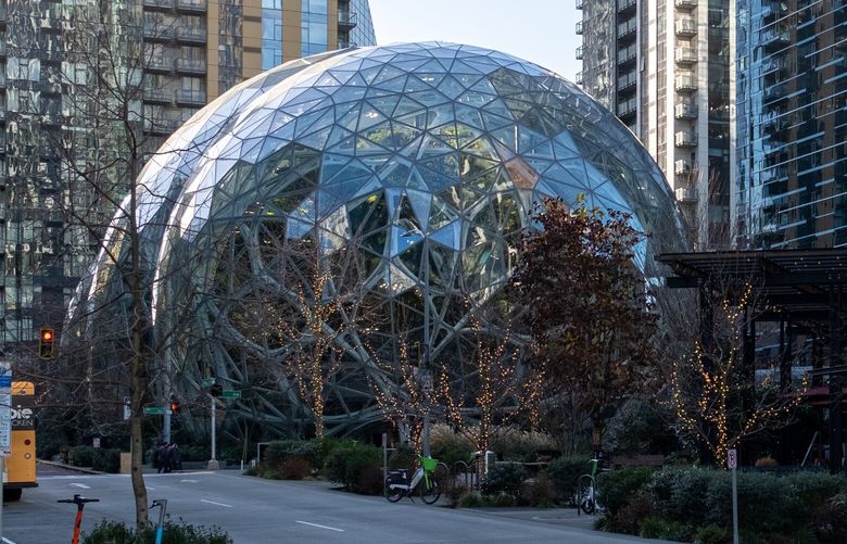 The Amazon Spheres are three spherical conservatories comprising part of the Amazon headquarters campus in the South Lake Union neighborhood of Seattle, Washington, on December 26, 2024. 228900