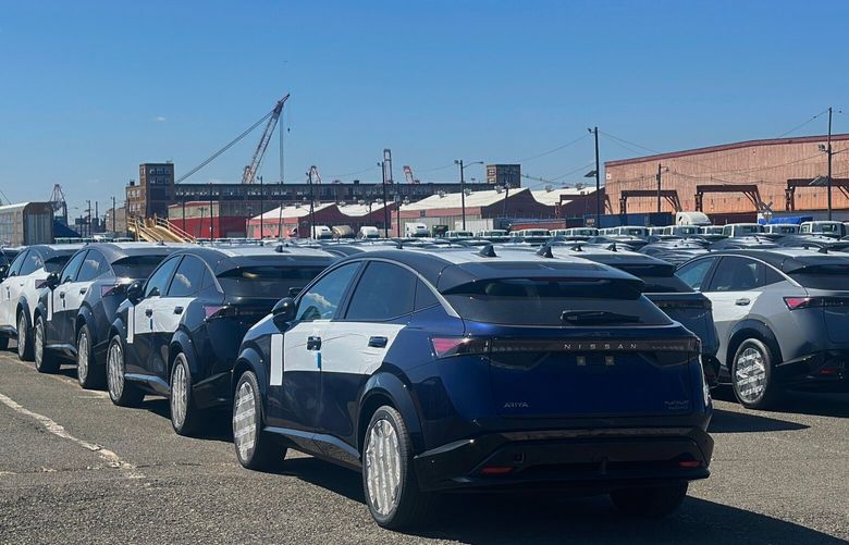 New automobiles are at the Port Newark Container Terminal in Newark, N.J., on Thursday, March 27, 2025. (AP Photo/Ted Shaffrey) NYTS101 NYTS101