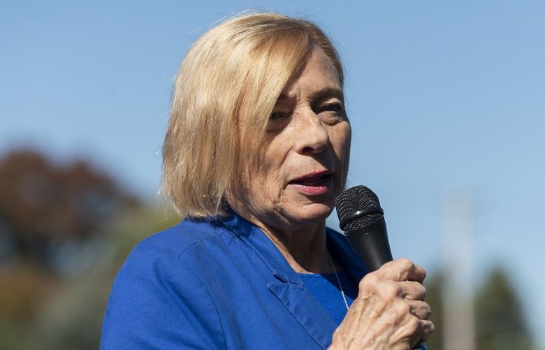 FILE – Maine Gov. Janet Mills speaks in Moon Township, Penn. on Oct. 19, 2024. Observers of her political rise – and some who have sparred with her – say Mills’s refusal to bow to President Donald Trump is right in character. (Michael Swensen/The New York Times)