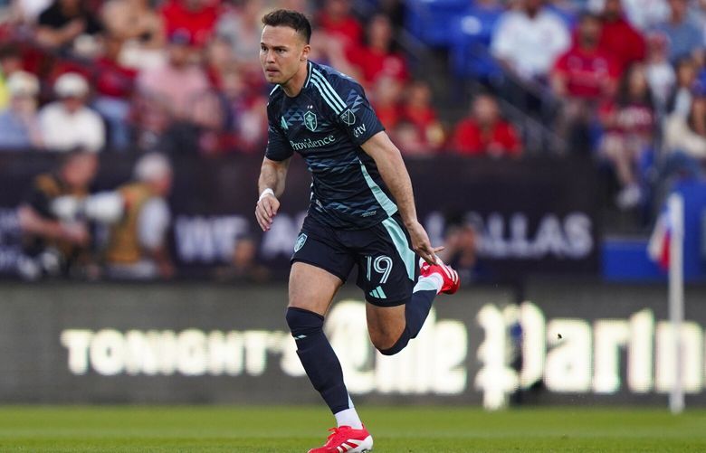 Seattle Sounders forward Danny Musovski scored in the 17th minute against FC Dallas at Toyota Stadium in Frisco, Texas Saturday April 12, 2025. (Joaquin Torre / Sounders FC Communications)
