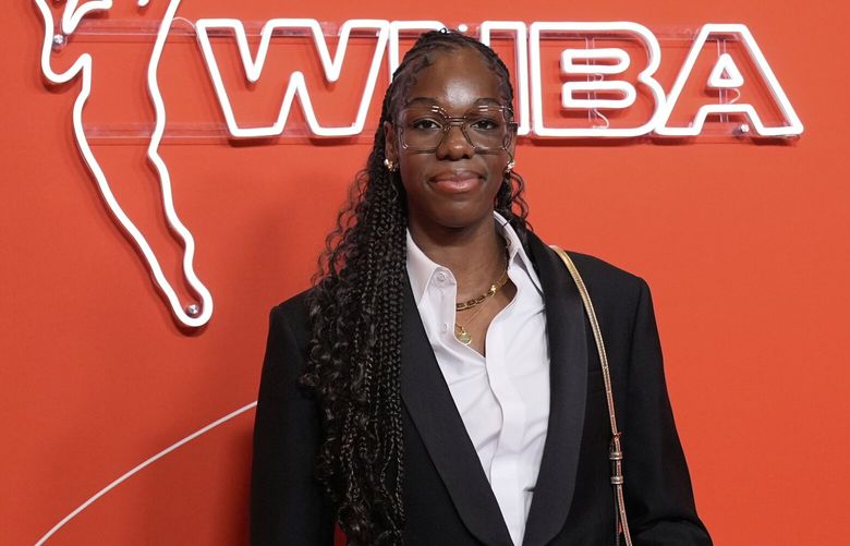 Dominique Malonga poses before the WNBA basketball draft, Monday, April 14, 2025, in New York. (AP Photo/Pamela Smith) NYJL131 NYJL131