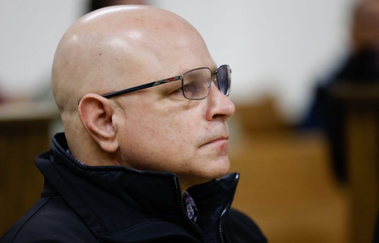 Yakima County Coroner Jim Curtice, appears in Yakima District Court on Friday, January 31, 2025. Police say he stole drugs from corpses, used them in his office and then lied about it.  229172