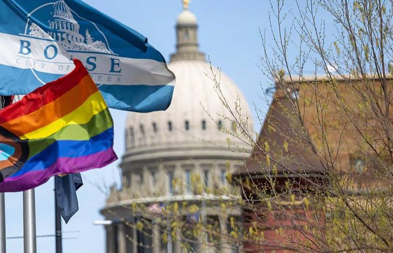Boise City Hall continued to fly a Pride flag on April 10, 2025, among its array of flags, just more than a block away from the Idaho State Capitol Building. The Idaho Legislature passed a law this session that bans the flag at government offices. (Darin Oswald/Idaho Statesman/TNS) 139726102W 139726102W