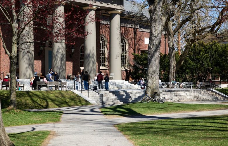 Students on a sunny afternoon at the Harvard University campus, April 17, 2025. In a swift broadside with little precedent, the Trump administration has frozen $2.2 billion in grants to Harvard, while seeking to exert unprecedented control over hiring, impose unspecified reforms to its medical and divinity schools, block certain foreign students from enrolling and, potentially, revoke its tax-exempt status. (Cody O’Loughlin/The New York Times) XNYT0528 XNYT0528