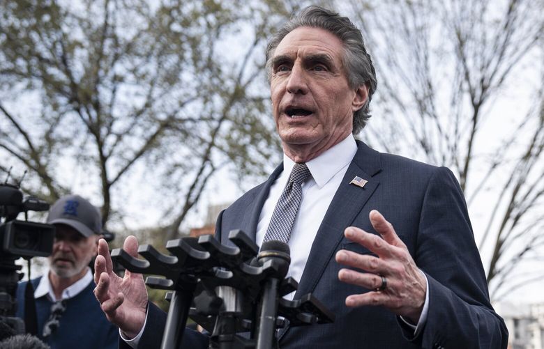 Interior Secretary Doug Burgum, left, and Energy Secretary Chris Wright outside the West Wing at the White House on March 19. MUST CREDIT: Jabin Botsford/The Washington Post