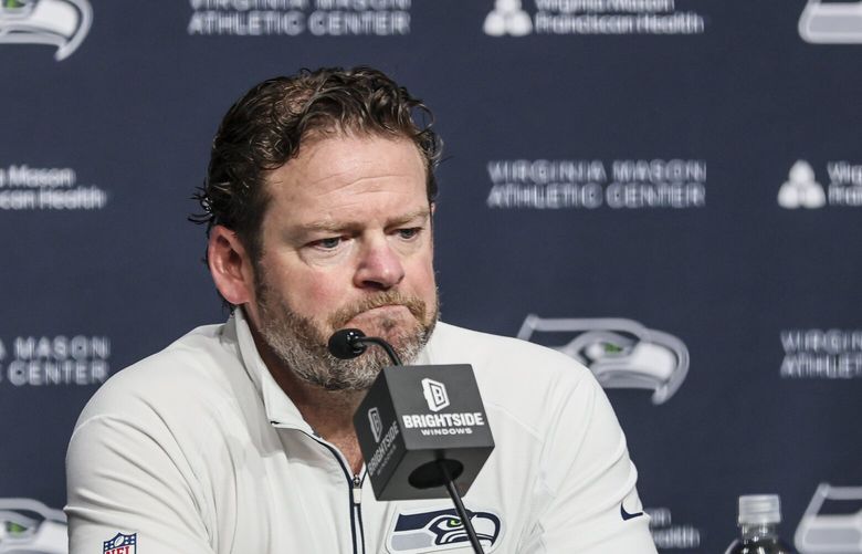 John Schneider, general manager of the Seahawks, fields questions on the upcoming 2025 NFL Draft Monday afternoon at the Virginia Mason Athletic Center in Renton, Washington, on April 21, 2025. 229801