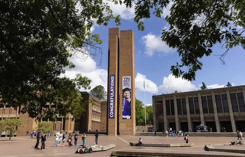 As graduation approaches, the scene at Red Square outside Gerberding Hall (not pictued) where University of Washington President Ana Mari Cauce has her office, Wednesday, June 5, 2024 in Seattle.