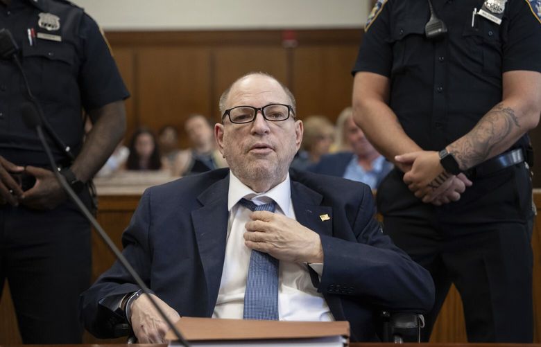 Harvey Weinstein appears for a pretrial hearing in Manhattan criminal court, Friday, July 19, 2024, in New York. The former Hollywood movie mogul appeared Friday ahead of a planned retrial on rape and sexual assault charges. (Adam Gray/Pool Photo via AP) NYPO215