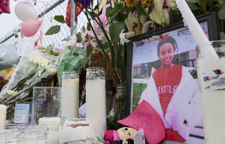 The memorial outside Washington Middle School for Arsema Barekew Wednesday afternoon in Seattle, Washington, on March 12, 2025. Barekew was struck and killed by a car outside the Washington Middle School on Thursday. 229538