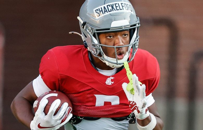 Washington State wide receiver Tre Shackelford.
Washington State University conducted fall football camp Wednesday, August 14, 2024 in Pullman, WA. 227782