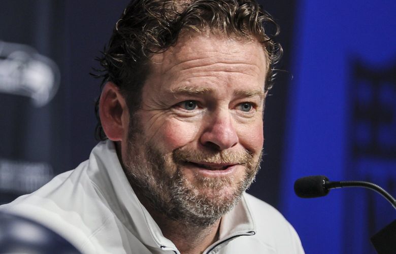 John Schneider, general manager of the Seahawks, fields questions on the upcoming 2025 NFL Draft Monday afternoon at the Virginia Mason Athletic Center in Renton, Washington, on April 21, 2025. 229801