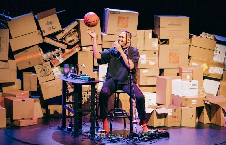 Ahamefule J. Oluo’s newfound love of basketball makes an appearance in their new solo show “The Things Around Us,” which blends comedy, storytelling and original music. (Joe Moore)