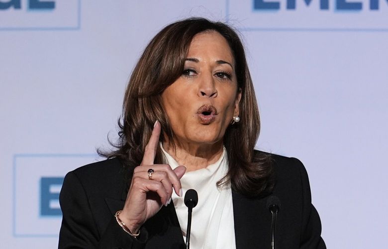 Former Vice President Kamala Harris delivers the keynote speech at the Emerge 20th Anniversary Gala in San Francisco, Wednesday, April 30, 2025. (AP Photo/Godofredo A. Vásquez) CAGV310 CAGV310