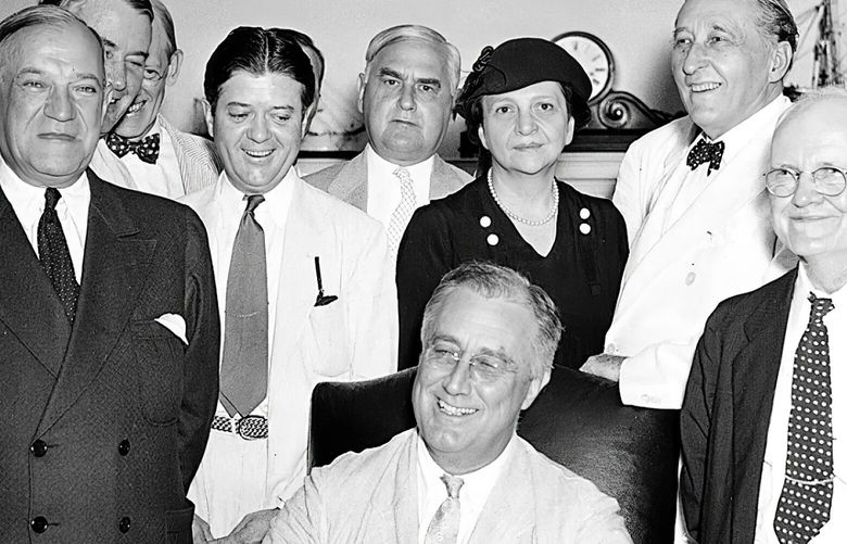 THEN 2: President Franklin Roosevelt signed the Social Security Act on Aug. 14, 1935, using taxation to provide a basic safeguard against “the hazards and vicissitudes of life.” (National Archives)