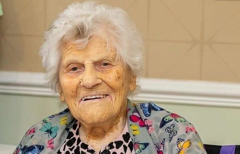 This undated handout provided by Hallmark Care Homes shows Ethel Caterham, who on Friday, May 2, 2025 is now the world’s oldest woman according to LongeviQuest. (Hallmark Care Homes via AP) llt820 llt820
