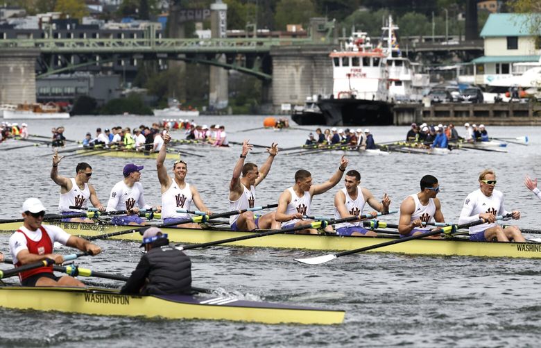The UW Huskies rejoice after winning the Men’s Windermere Cup 8+ in Seattle on Saturday, May 3rd, 2025, 229807