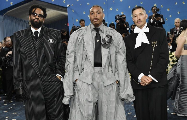 Dao-Yi Chow, from left Justin Jefferson and Maxwell Osborne attend The Metropolitan Museum of Art’s Costume Institute benefit gala celebrating the opening of the “Superfine: Tailoring Black Style” exhibition on Monday, May 5, 2025, in New York. (Photo by Evan Agostini/Invision/AP) NYNS149 NYNS149