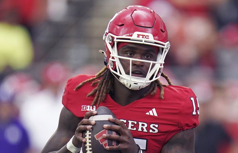 Rutgers quarterback Ajani Sheppard (15) during a football game against Akron on Saturday, Sept. 7, 2024 in Piscataway, N.J. Rutgers defeated Akron 49-17. (AP Photo/Vera Nieuwenhuis)