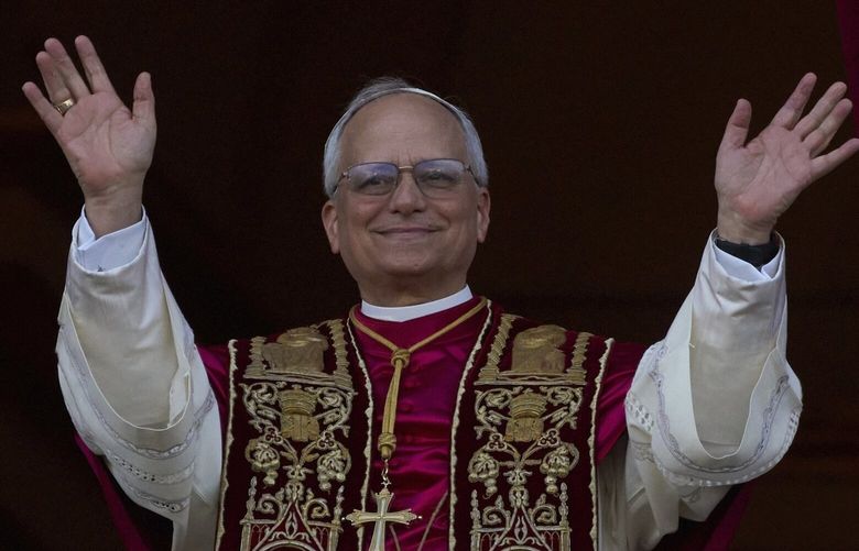 Newly elected Pope Leo XIV appears at the balcony of St. Peter’s Basilica at the Vatican, Thursday, May 8, 2025. (AP Photo/Andrew Medichini) AJM110 AJM110