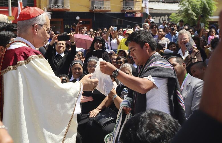 In this photo released by the Diocese of Chulucanas, Bishop Robert Prevost leads the celebration anniversary of the Diocese in Chulucanas, Peru, Aug. 12, 2024. (Diocese of Chulucanas via AP) XRM358 XRM358