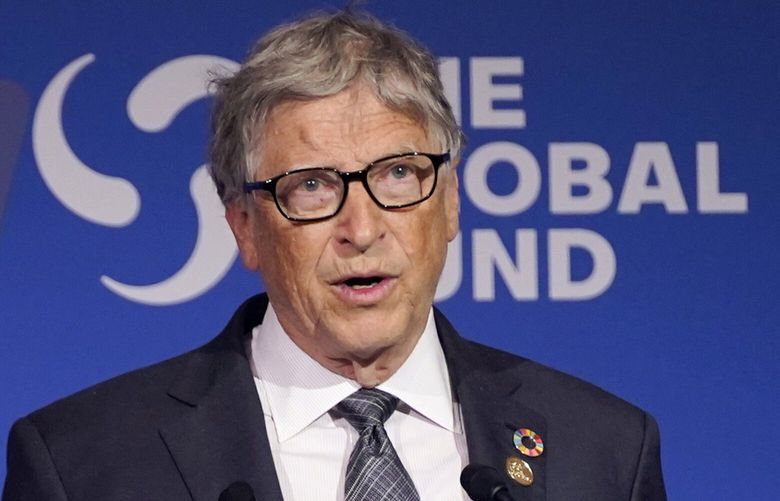 FILE – Bill Gates speaks during the Global Fund’s Seventh Replenishment Conference, Sept. 21, 2022, in New York.  (AP Photo/Evan Vucci, File) NYBZ150 NYBZ150