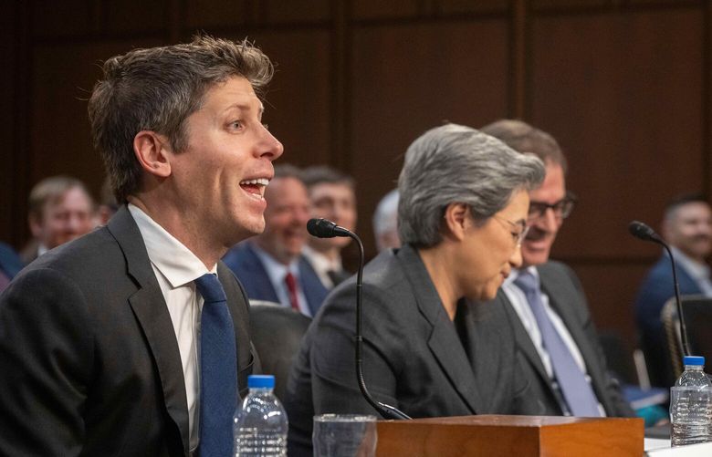Sam Altman, Co-Founder and Chief Executive Officer, OpenAI, from left, testifies before a Senate Committee on Commerce, Science, and Transportation hearing with Dr. Lisa Su, Chief Executive Officer and Chair, Advanced Micro Devices (AMD), Michael Intrator, Co-Founder and Chief Executive Officer, CoreWeave and Brad Smith, Vice Chair and President, Microsoft Corporation, Thursday, May 8, 2025, in Washington. (AP Photo/Kevin Wolf)