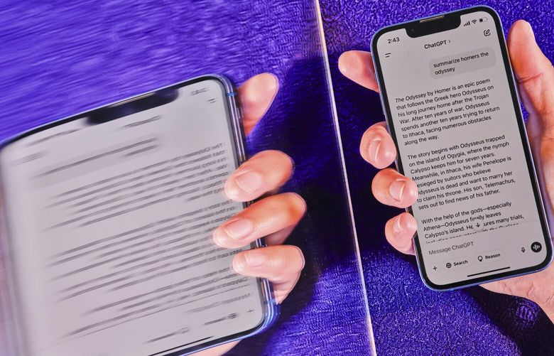 FILE — ChatGPT on a phone in San Francisco, March 21, 2025. A new wave of “reasoning” systems from companies like OpenAI is producing incorrect information more often. Even the companies don’t know why. (Kelsey McClellan/The New York Times)