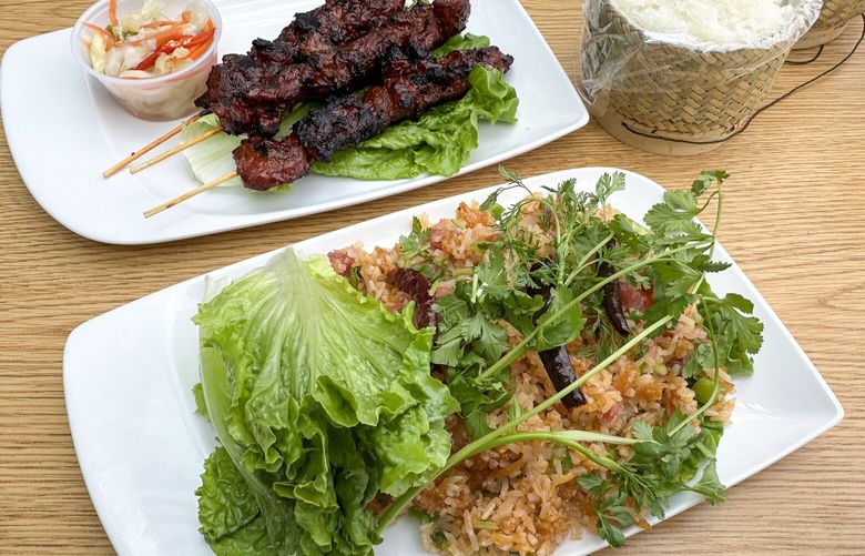 Don’t miss the lemongrass beef skewers and the nam khao – a crispy rice salad with fermented pork sausage – at White Center’s Sap Sap Lao Deli & Cafe.