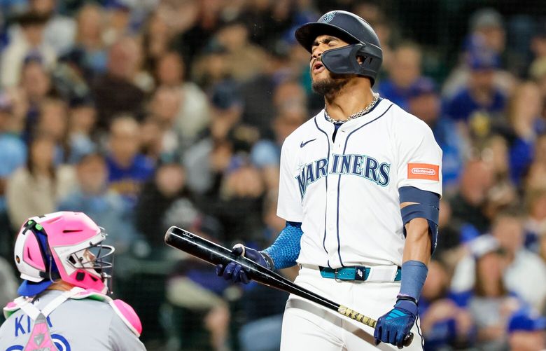 Seattle Mariners center fielder Julio Rodriguez yells out after striking out during the eighth inning Saturday, May 10, 2025 in Seattle. 230026