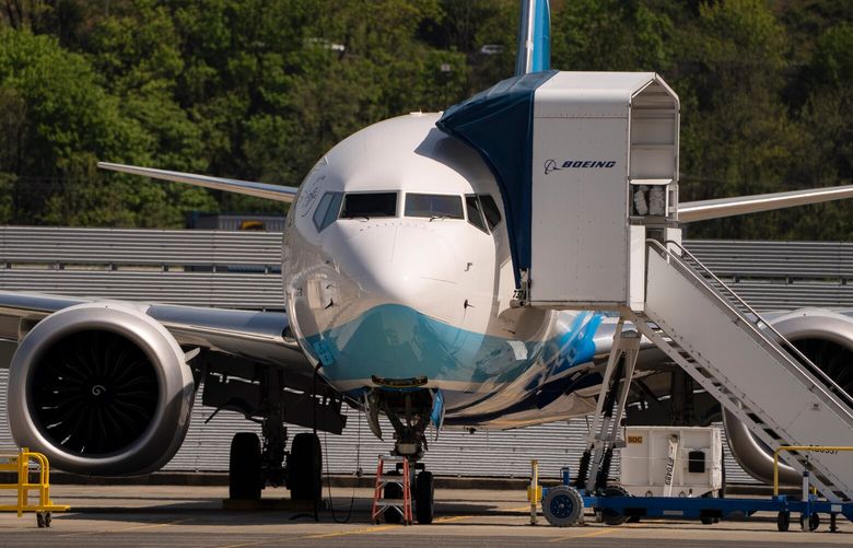 A Boeing Co. 737 Max 8 airplane, originally intended for Xiamen Airlines and recently returned to the US from China, at Boeing Field in Seattle, Washington, US, on Friday, April 25, 2025. Boeing Co. has begun flying 737 Max jets that were refused by Chinese airline customers back to the US, as the trade war between the two biggest economies escalates. Photographer: David Ryder/Bloomberg