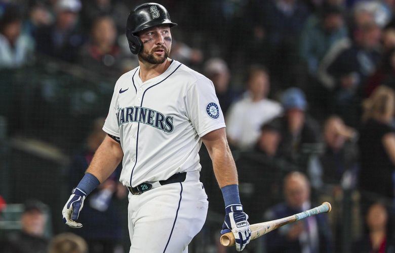 Seattle Mariners catcher Cal Raleigh after striking out against the New York Yankees Wednesday afternoon at T-Mobile Park in Seattle, Washington on May 14, 2025. 230030