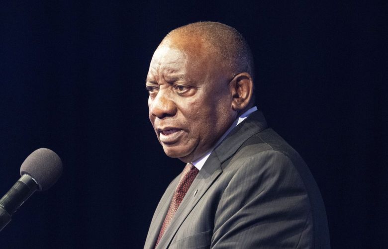 FILE – South African President Cyril Ramaphosa addresses the opening session of the G20 foreign ministers meeting in Johannesburg, South Africa, Thursday, Feb. 20, 2025. (AP Photo/Jerome Delay,File) CARV302 CARV302