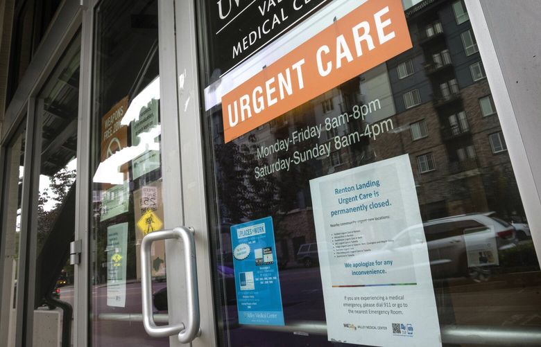 This is the Renton Landing urgent care clinic (closed May 12), located at The Landing, 1205 N 10th St A, Renton.
Valley Medical Center, located at 400 S. 43rd St. in Renton, is planning to close five clinics and two inpatient units, including its primary care clinic in Kent, and its maternal fetal medicine, occupational health services, pediatric neurology & sleep medicine, and urgent care clinics in Renton. Shot Wednesday, May 14, 2025. 230096