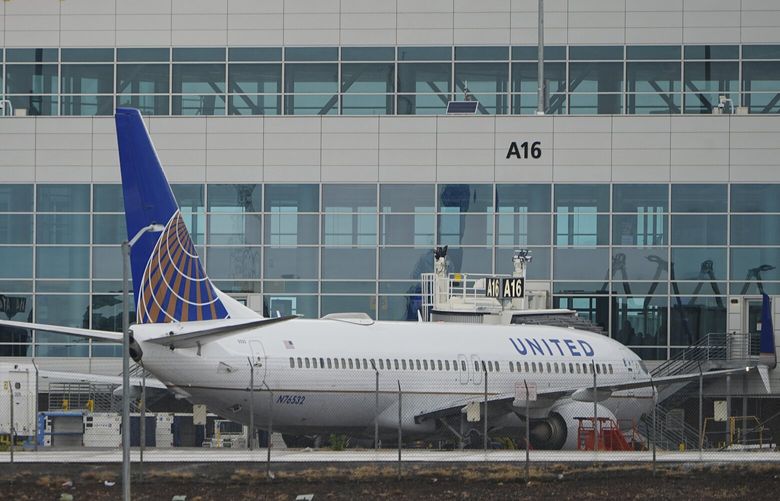 A United Airlines jetliner prepares to push off from a gate at Denver International Airport Wednesday, May 7, 2025, in Denver. (AP Photo/David Zalubowski) CODZ110 CODZ110