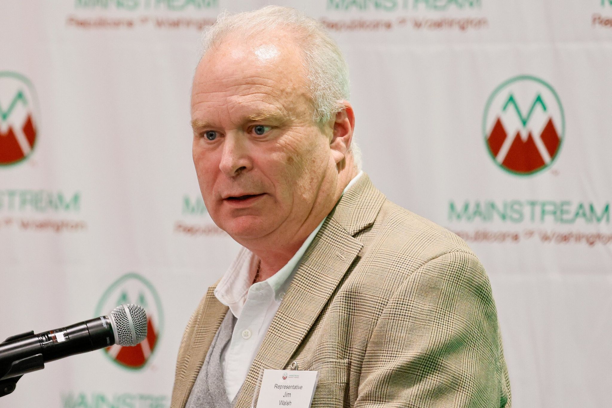 Rep. Jim Walsh speaks during the Mainstream Republicans of Washington Cascade Conference Friday, May 31, 2024 in Yakima. (Jennifer Buchanan / The Seattle Times)