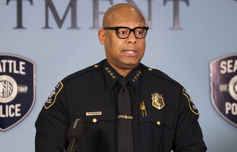 Seattle Police Department Chief Shon F. Barnes provides an update in the ongoing investigation of the triple homicide that occurred early Saturday morning outside a Pioneer Square nightclub.  He spoke at a press conference at Seattle Police Department  Headquarters Monday, May 19, 2025. If any one has any information abut the shooting, they are asked to call the police tip line at 206-233-5000. 230137