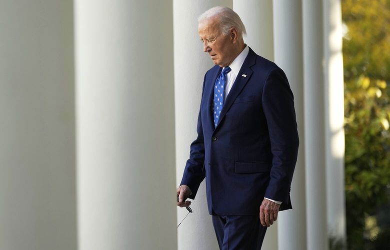 FILE – President Joe Biden walks out to speak in the Rose Garden of the White House in Washington, Nov. 26, 2024. (AP Photo/Ben Curtis, File) WX523 WX523