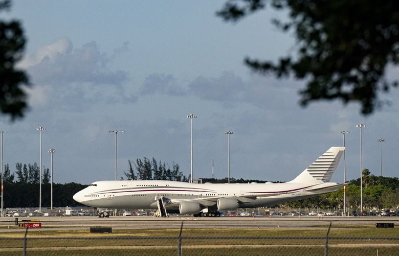 FILE — A Qatari luxury jet which President Donald Trump toured, at Palm Beach International Airport, in West Palm Beach, Fla., Feb. 15, 2025. Qatar had been trying to sell off a luxury jet for years, with no luck. Then, President Trump’s team set its sights on it. (Al Drago/The New York Times) XNYT0271 XNYT0271