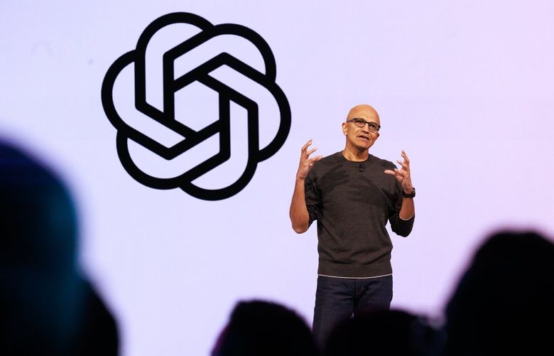 CEO Satya Nadella speaks during the first day of Microsoft’s Build conference at the Seattle Convention Center Monday, May 19, 2025. 230135