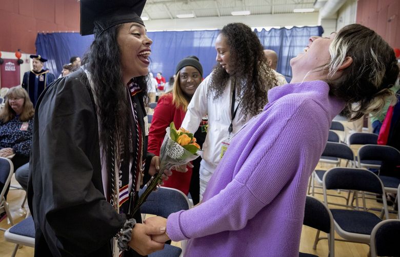WORDSWORDSWORDSWORDSWORDSWORDSWORDSWORDSWORDSWORDSWORDSWORDSWORDSWORDS

Angelica Dibella-Lira (l)  is all smiles as she greets Zoe Campbell at graduation ceremony at the Washington Corrections Center for Women in Gig Harbor Saturday, June 1, 2024.  The ceremony, for ten inmates,  is the first Bachelor’s degree cohort with the FEPPS (Freedom Education Project Puget Sound) program. 
FEPPS is a four-year liberal arts program accredited by University of Puget Sound for prisoners.  226524