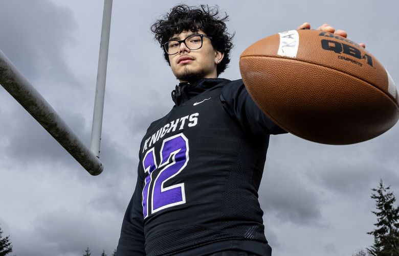 Victor Sanchez Hernandez, an edge rusher at Kamiak and a world-champion Taekwondo fighter, poses for a portrait on Wednesday, March 12, 2025, in Mukilteo. Sanchez Hernandez has committed to play collegiately at the University of Washington.