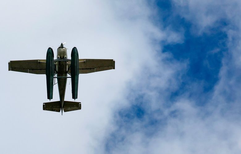A float plane comes in for a landing on Lake Union Sunday, May 18, 2025 in Seattle. 230132
