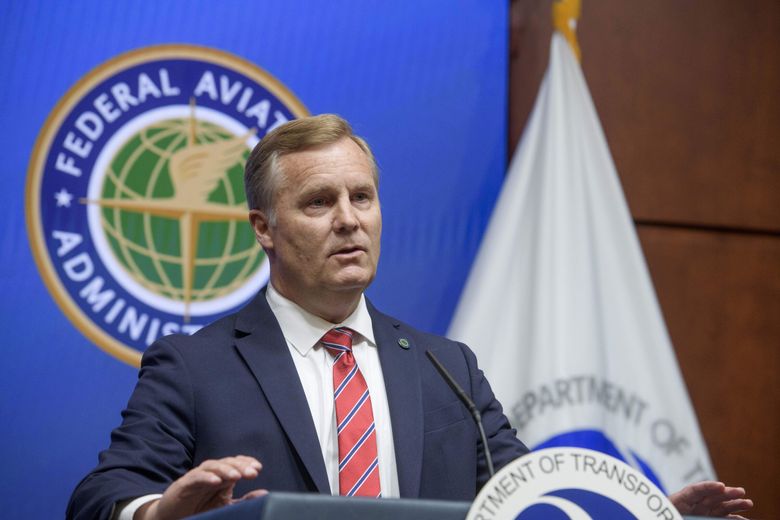 Acting FAA Administrator Chris Rocheleau speaks during a news conference at the Department of Transportation in Washington on Wednesday. (Rod Lamkey, Jr. / AP)