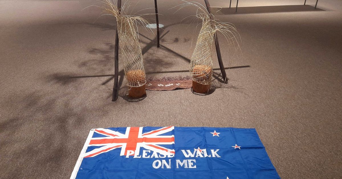 Protests over ‘please walk on me’ flag artwork prompt its removal from New Zealand gallery — again