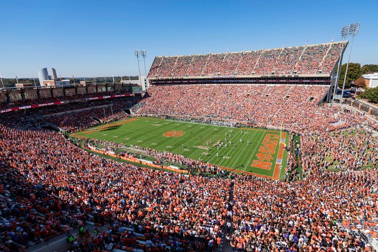 FILE – A general view during an NCAA college football game between Clemson and Notre Dame Saturday, Nov. 4, 2023, in Clemson, S.C. (AP Photo/Jacob Kupferman, File)