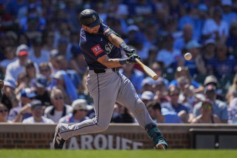 Seattle Mariners&#8217; Cal Raleigh hits a two-run home run during the seventh inning against the Chicago Cubs, June 20, 2025, in Chicago. (Erin Hooley / The Associated Press)