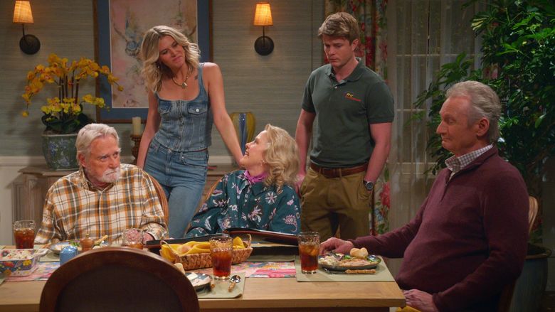 From left: Blake Clark as Daddy John, Hannah Pilkes as Josie, Celia Weston as Mama Margaret, Graham Rogers as Tyler and Ryan Stiles as Bill in Episode 2 of “Leanne.” (Courtesy of Netflix)