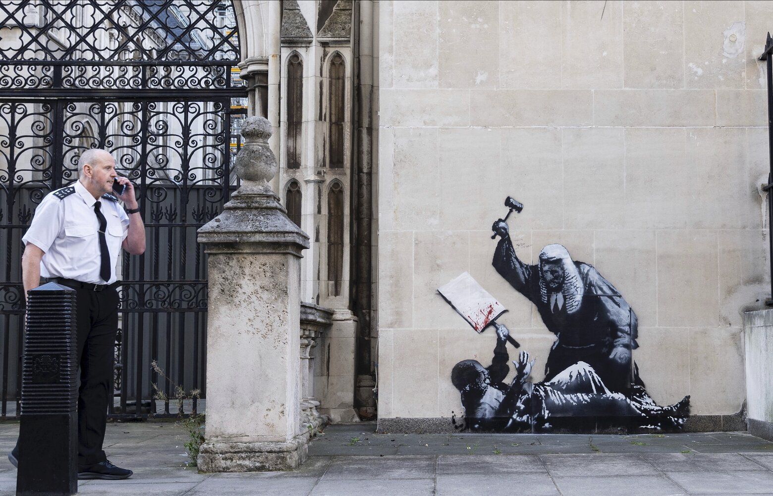 New Banksy mural of a judge beating a protester to be removed from
