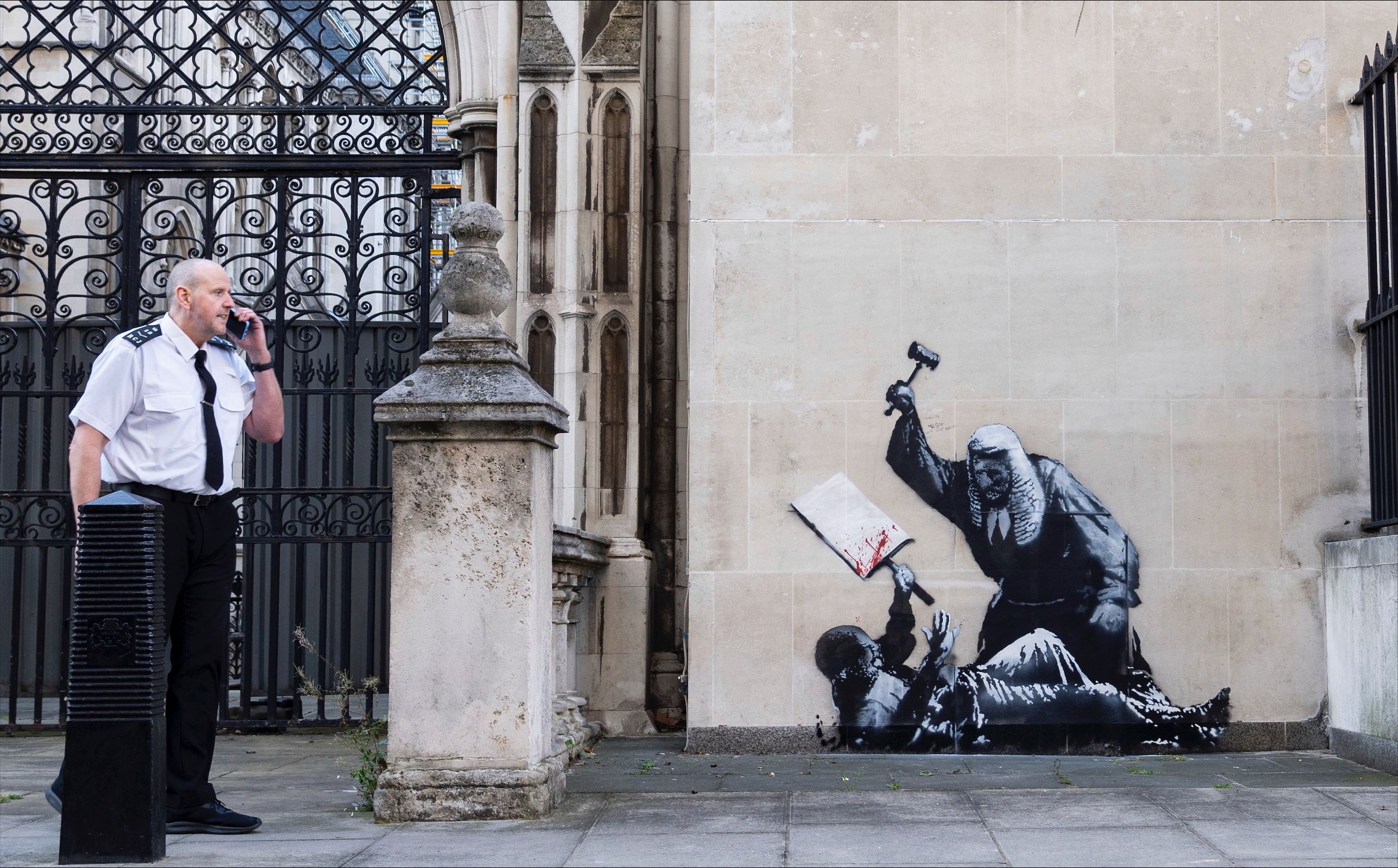 New Banksy mural of a judge beating a protester to be removed from